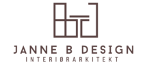 Logo Janne B interiørdesign. Logoen er en enkel representasjon av et bord og to stoler, formet som en J og en B.